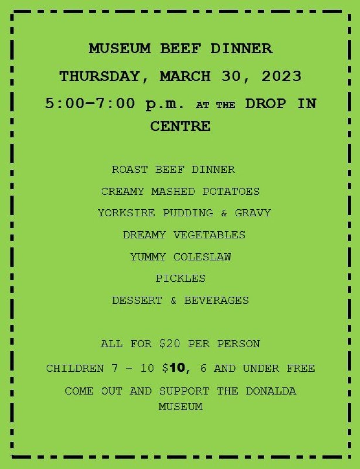 Donalda museum dinner march 30
